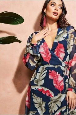 City Goddess Printed Wrap Midi Dress - Navy -Liquosmi Store YR4aY89O 10742