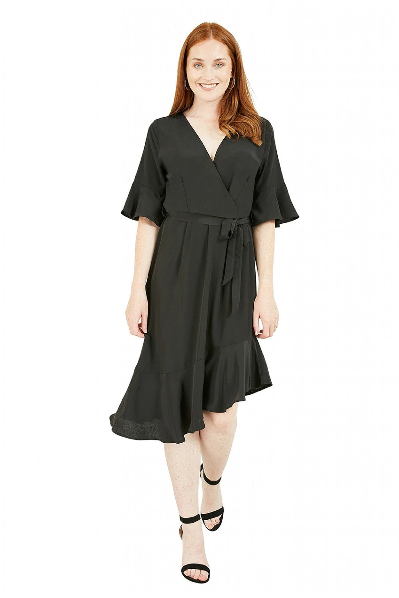 Mela London Black Wrap Dropped Sleeve Dress 3 Mela London Black Wrap Dropped Sleeve Dress - Image 3