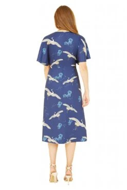 Yumi Navy Crane Print Kimono Midi Dress -Liquosmi Store YkEw1RF0 14793