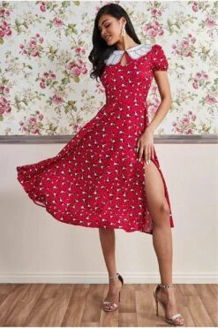 Goddiva Printed Midi With Front Split - Red -Liquosmi Store ZOiJ1Y98 7913