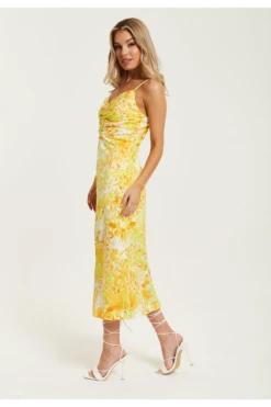 Liquorish Yellow And Orange Floral Print Ruched Maxi Dress -Liquosmi Store ZVWJs8a3 15652