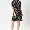 Liquorish Black Floral Mini Dress With Frill Details
