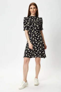Liquorish Black Floral Mini Dress With Frill Details