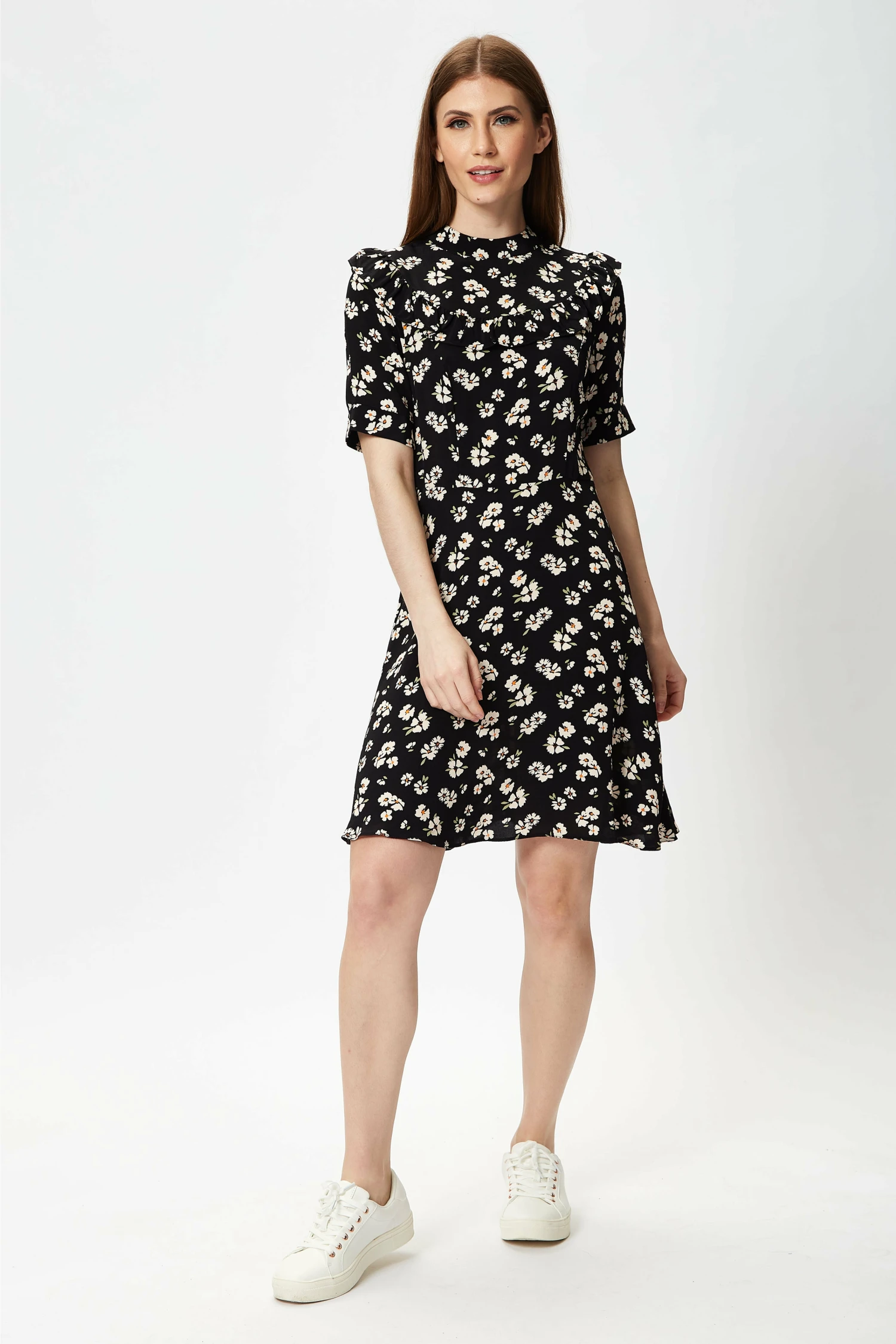 Liquorish Black Floral Mini Dress With Frill Details 1 Liquorish Black Floral Mini Dress With Frill Details
