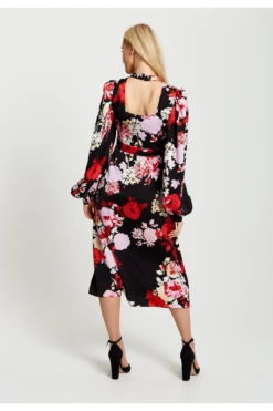 Liquorish Rose Print Midi Wrap Dress With Open Back Detail -Liquosmi Store ZhBwKJ9Y 13005
