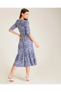 Dusty Pink Floral Square Neck Smock Dress | Blue -Liquosmi Store Zu4ZL9X8 12054