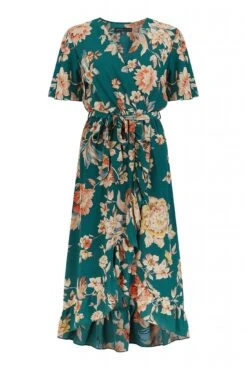 Mela London Teal Winter Floral Wrap Midi Dress -Liquosmi Store a53RPzeQ 13512