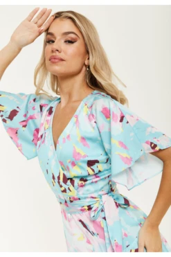 Liquorish Blue Abstract Print Mini Wrap Dress -Liquosmi Store aEDP43M2 15647