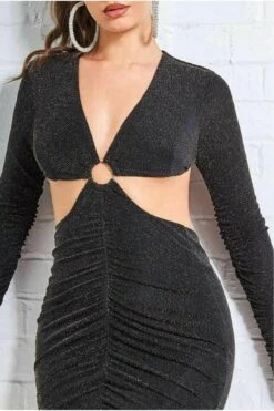 City Goddess Cut Out Long Sleeve Bodycon Mini - Black -Liquosmi Store aoefNfOE 10576