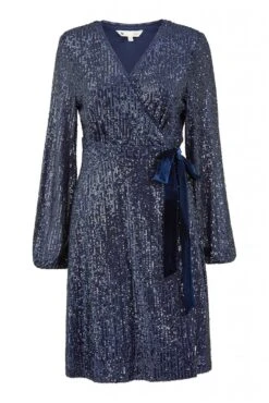 Yumi Navy Sequin Wrap Dress With Velvet Tie -Liquosmi Store azEk9g5w 14463