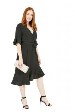 Mela London Black Wrap Dropped Sleeve Dress