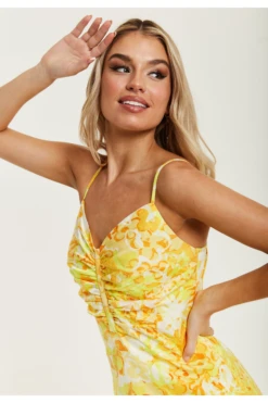 Liquorish Yellow And Orange Floral Print Ruched Maxi Dress -Liquosmi Store bI0vd91i 15652