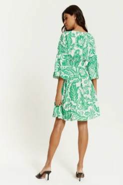 Hoxton Gal Oversized V Neck Detailed Floral Print Mini Dress -Liquosmi Store bLUJlkal 14178