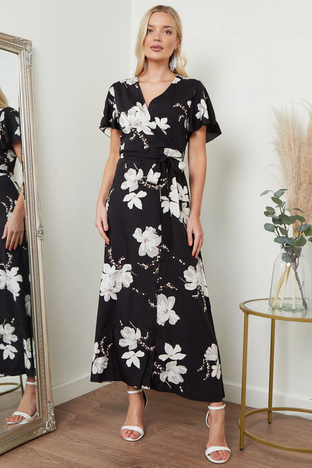 Lilura London Wrap Front Maxi Dress In Black Floral Print 3 Lilura London Wrap Front Maxi Dress In Black Floral Print - Image 3