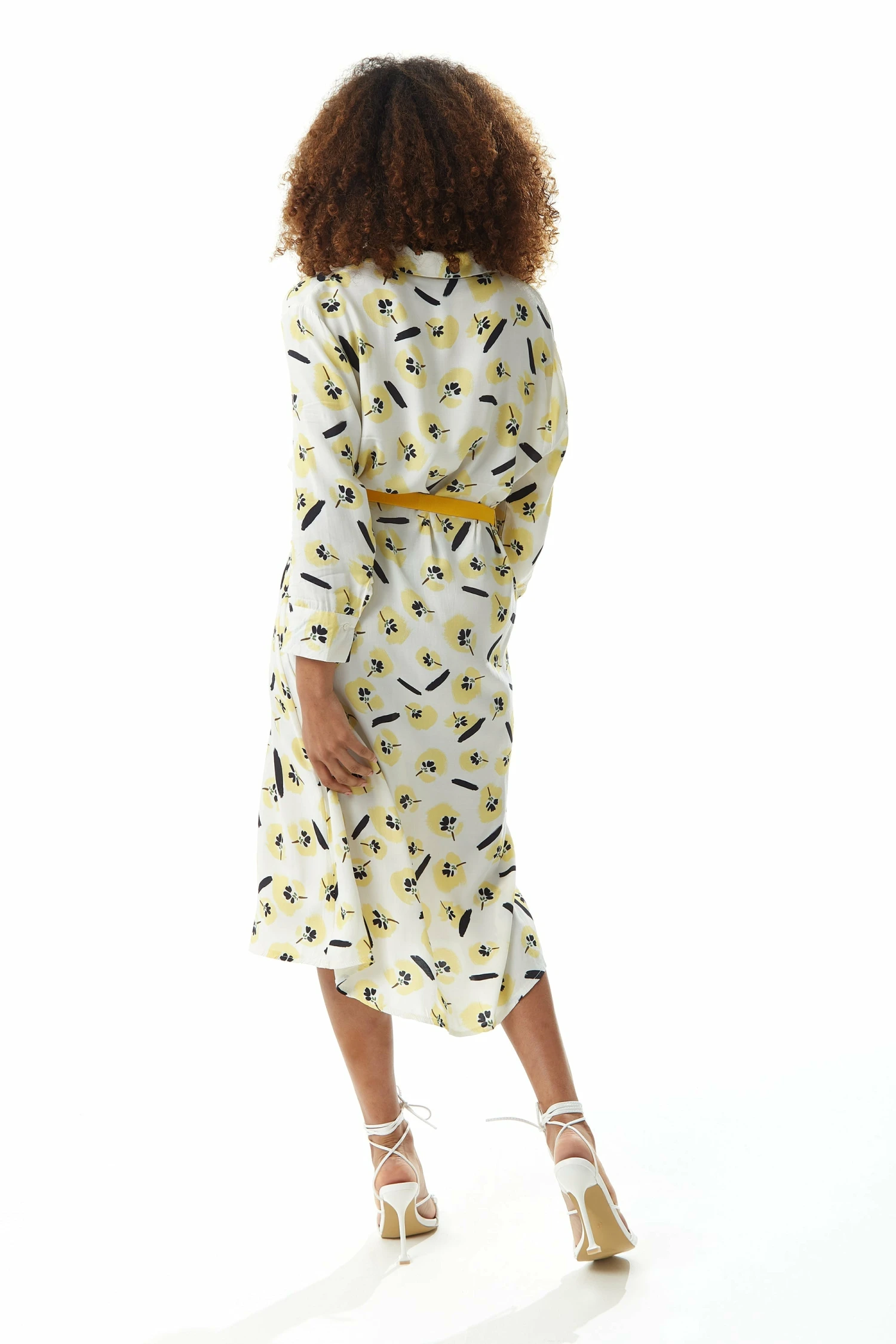 Liquorish Yellow Floral Midi Shirt Dress In White With Belt 5 Liquorish Yellow Floral Midi Shirt Dress In White With Belt - Image 5