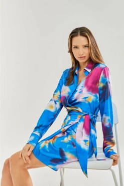 Liquorish Blue Floral Satin Mini Wrap Dress -Liquosmi Store c1YwRXzS 8711