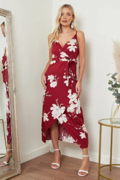 Lilura London Cami Wrap Midi Dress In Red Floral Print -Liquosmi Store c9v02NQO 15692