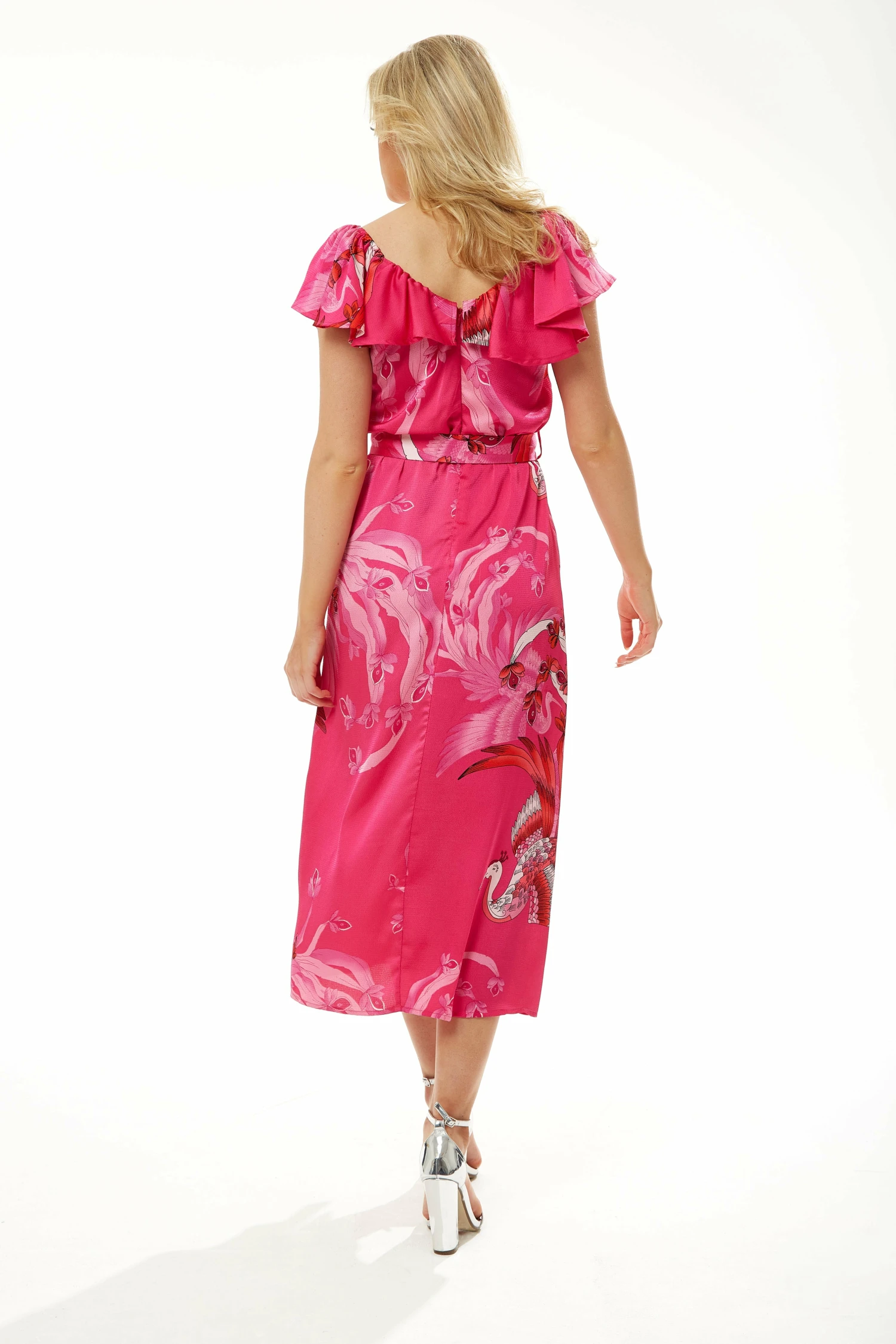 Liquorish Belted Midi Dress Off Shoulder Sleeves In Fucshia 4 Liquorish Belted Midi Dress Off Shoulder Sleeves In Fucshia - Image 4