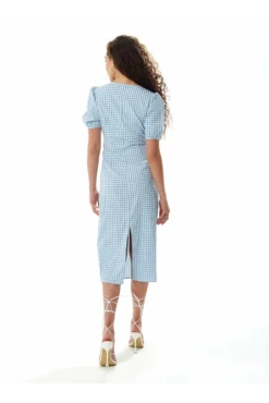 Liquorish Gingham Cut Out Front Midi Dress In Bluewhite -Liquosmi Store dF148X96 10076