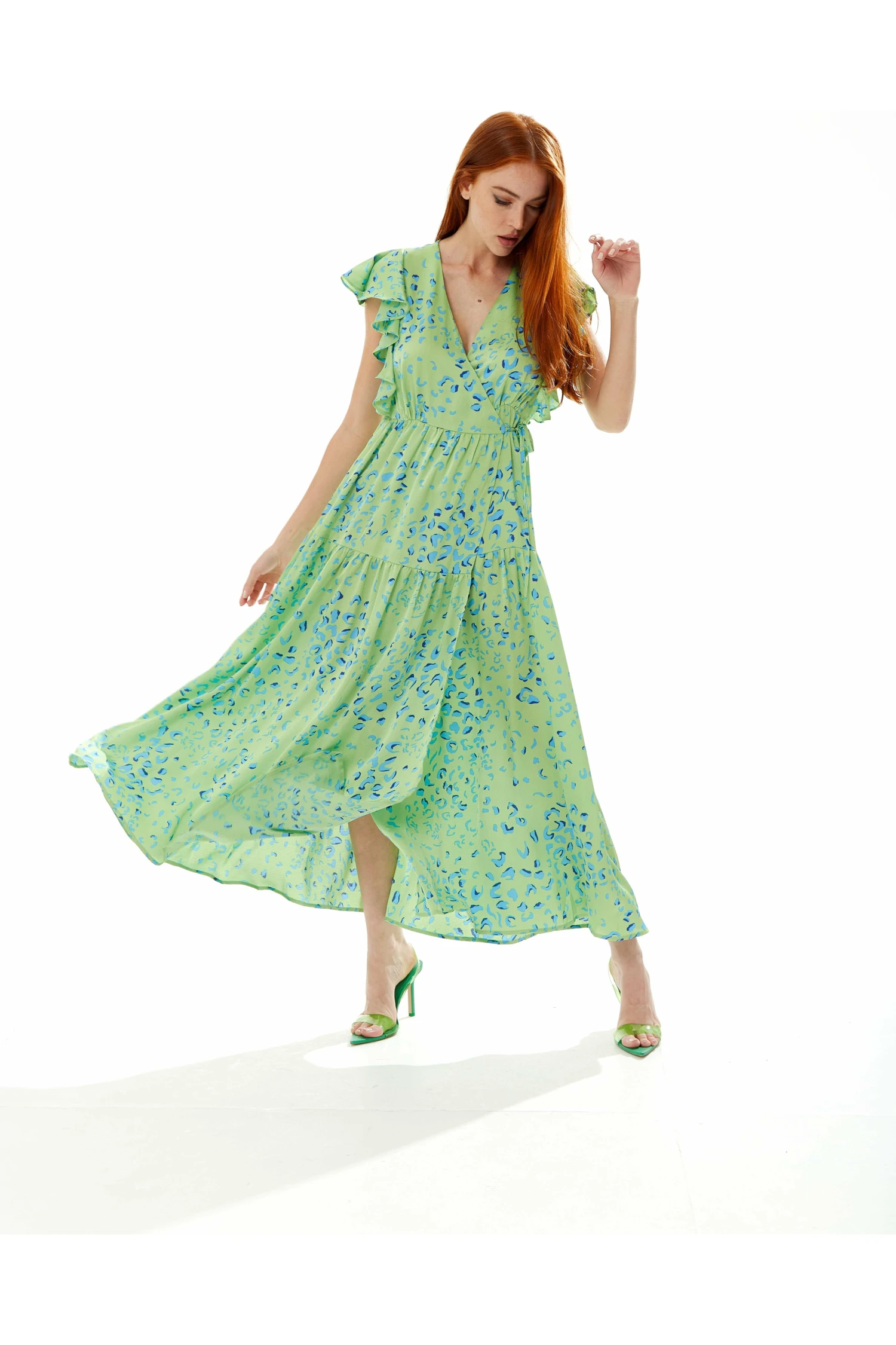 Liquorish Animal Print Maxi Wrap Dress In Sage 2 Liquorish Animal Print Maxi Wrap Dress In Sage - Image 2