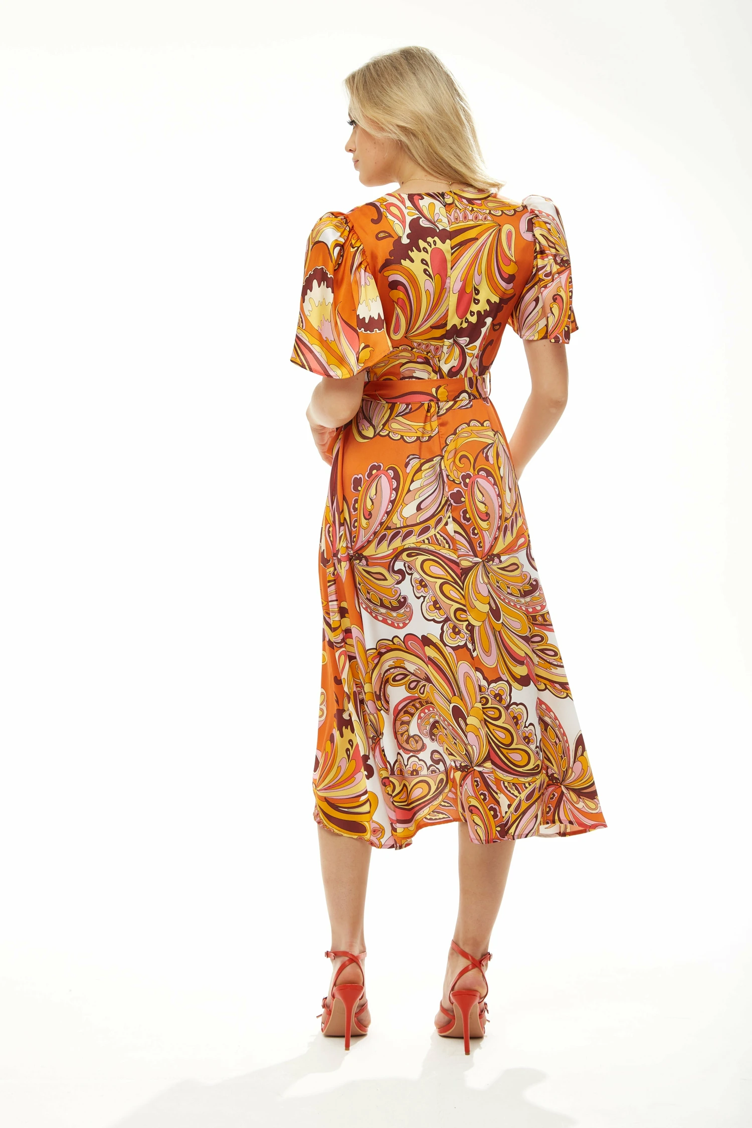 Liquorish Fake Wrap Midi Dress In Orange Floral 3 Liquorish Fake Wrap Midi Dress In Orange Floral - Image 3
