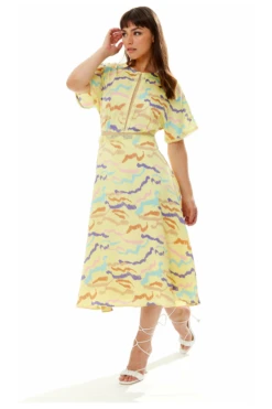 Liquorish Midi Abstract Zebra Print Dress With Mesh Yellow -Liquosmi Store dnXyFGP3 10788