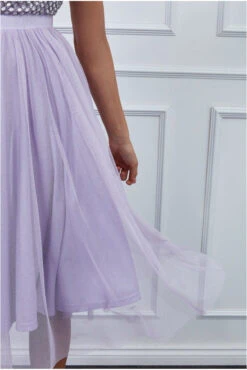 Goddiva Sequin Bodice Pleated Midi Dress - Lavender -Liquosmi Store dr2226 lavender dt2 l