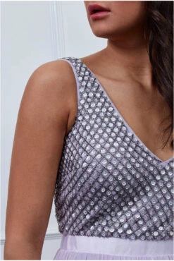 Goddiva Sequin Bodice Pleated Midi Dress - Lavender -Liquosmi Store dr2226 lavender dt l 1