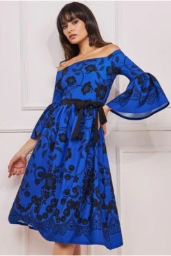 Goddiva Printed Off The Shoulder Midi Dress - Royalblue 7 Goddiva Printed Off The Shoulder Midi Dress - Royalblue -Liquosmi Store dzyARGhN 11618