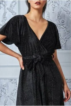 Goddiva Sparkle Wrap Style Flutter Sleeve Midi Dress - Black -Liquosmi Store e8vLxWLB 6398