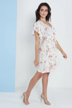 Lilura London Angel Sleeves Wrap Dress In White Floral Print -Liquosmi Store eBNycAv4 15709