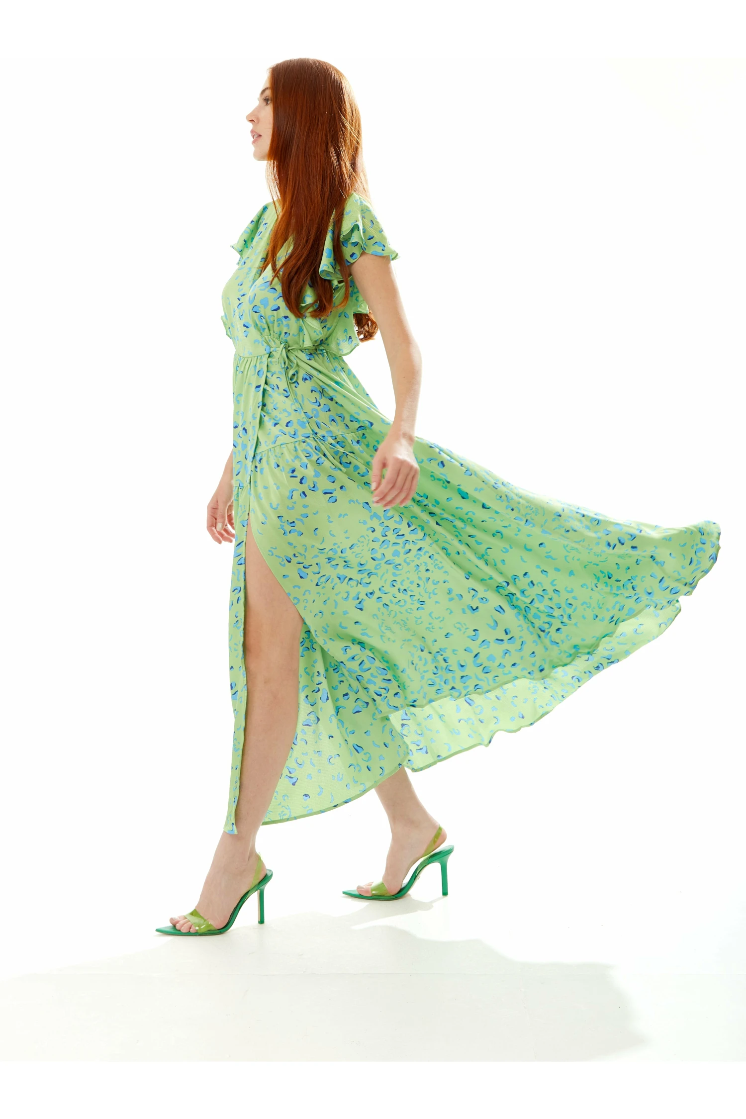 Liquorish Animal Print Maxi Wrap Dress In Sage 3 Liquorish Animal Print Maxi Wrap Dress In Sage - Image 3