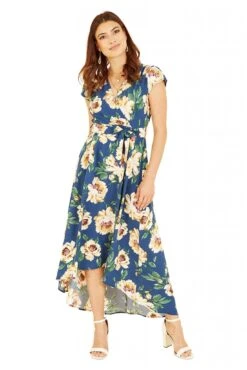 Mela London Blue Painted Floral Print Dipped Hem Wrap Dress 12 Mela London Blue Painted Floral Print Dipped Hem Wrap Dress -Liquosmi Store ec6a4iTp 13274