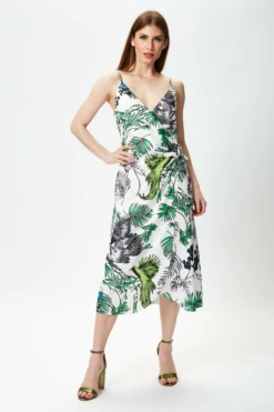 Liquorish Bird And Floral Print Midi Wrap Dress
