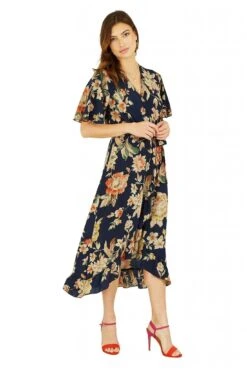 Mela London Navy Winter Floral Wrap Midi Dress -Liquosmi Store eiHOexSg 13513