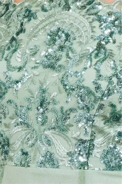 Goddiva Bardot Sequin & Lace High Low Midi - Sagegreen -Liquosmi Store figQ448Z 14626