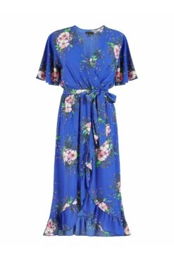 Mela London Blue Floral Dip Hem Wrap Midi Dress -Liquosmi Store fyhDf7fp 15762