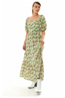 Liquorish Green Floral Maxi Dress With Cut Out Back