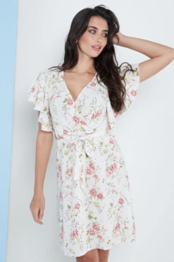 Lilura London Angel Sleeves Wrap Dress In White Floral Print -Liquosmi Store gS0pSfmb 15709