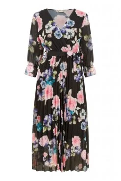 Yumi Black Floral Pleated Wrap Midi Dress -Liquosmi Store hHxvOw9N 14851