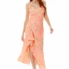 Liquorish Cowl Neck Abstract Animal Print Dress In Peach