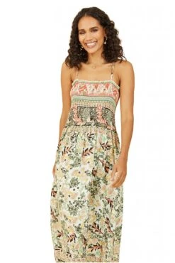 Mela London Green Paisley Shirred Maxi Dress -Liquosmi Store hwGNEEVz 14760