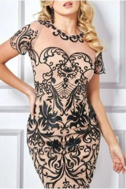 Goddiva Embroidered Mesh & Lace Midi Scalloped Hem - Black -Liquosmi Store hx7YOrZ1 9169