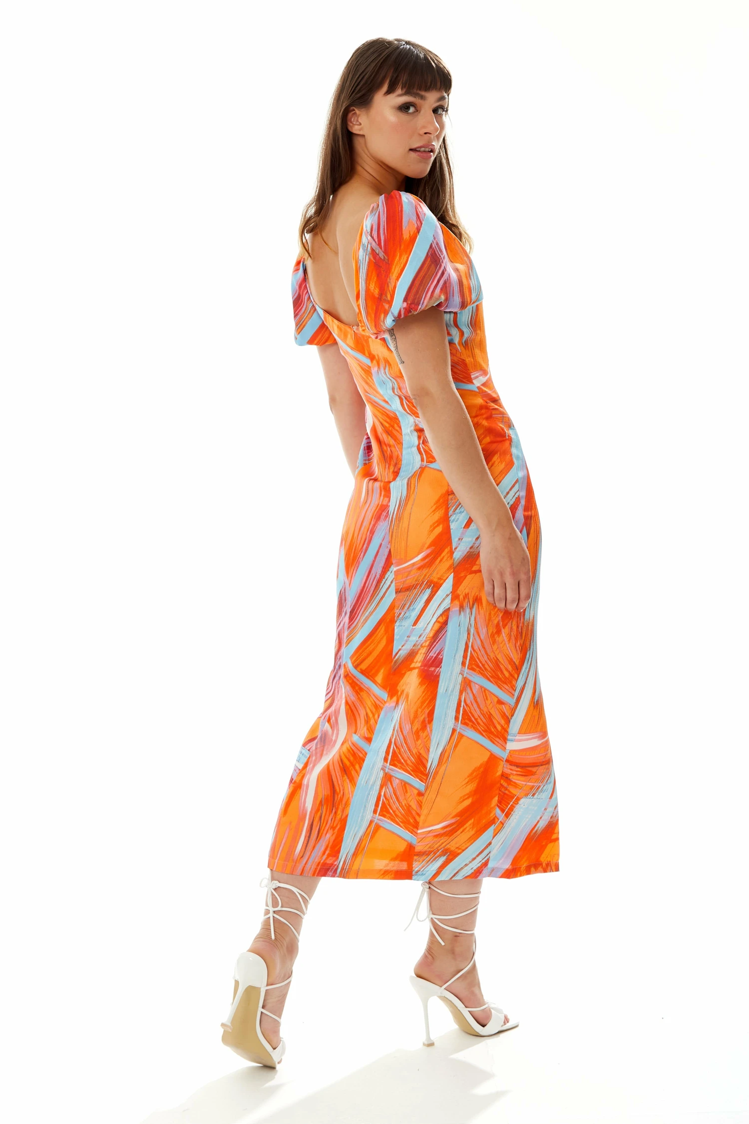 Liquorish Abstract Print Midi Dress In Orange 4 Liquorish Abstract Print Midi Dress In Orange - Image 4