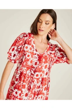 Dusty Pink Low Neck Gathered Smock Dress | Red -Liquosmi Store iIVlKaFU 12198