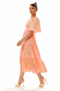 Liquorish Midi Abstract Animal Print Dress In Peach -Liquosmi Store ioeUrY7M 10786