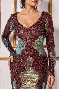 Goddiva Contrast Sequin Long Sleeve Midi Dress - Wine 8 Goddiva Contrast Sequin Long Sleeve Midi Dress - Wine -Liquosmi Store iqIvIZV3 13079