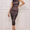 Goddiva Naked Ruched Bodycon Midi Dress - Black