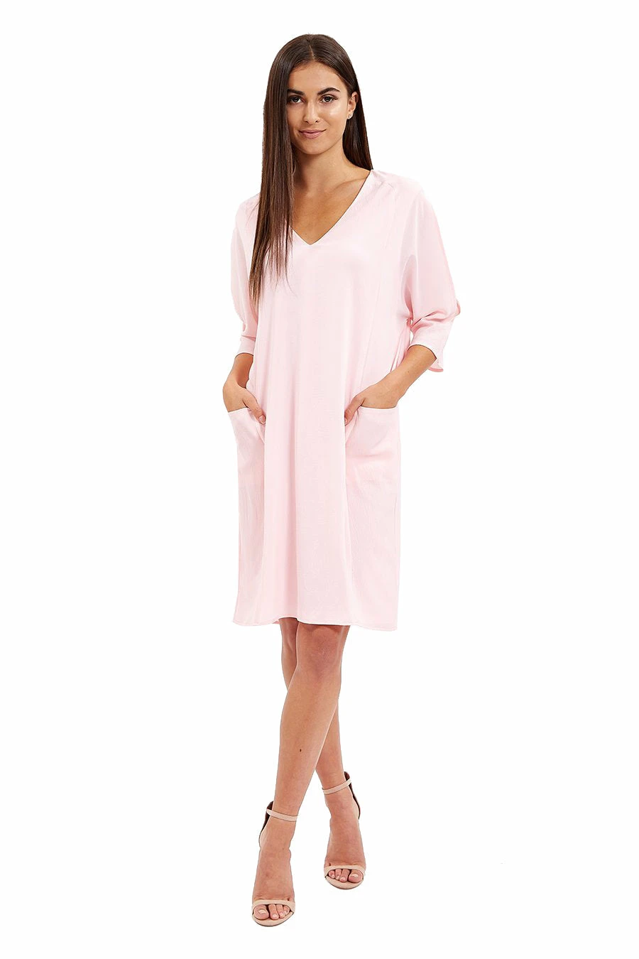 Liquorish Pink Relaxed Fit Midi Dress With Pockets 1 Liquorish Pink Relaxed Fit Midi Dress With Pockets