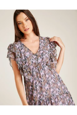 Dusty Pink Frilled Panel Floral Midi Dress -Liquosmi Store jXIDTTgC 12053